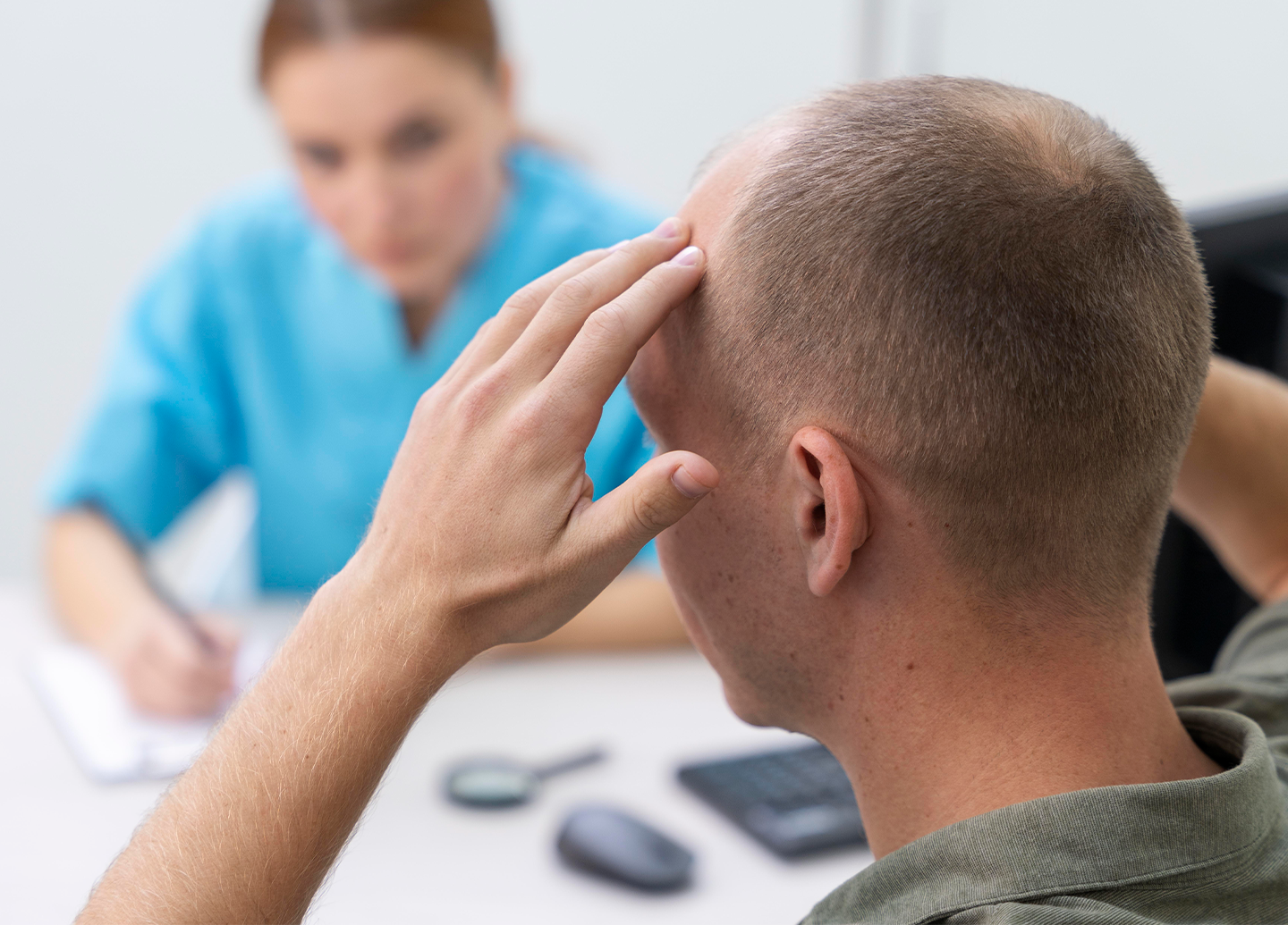Paciente em consulta para avaliação da queda de cabelo